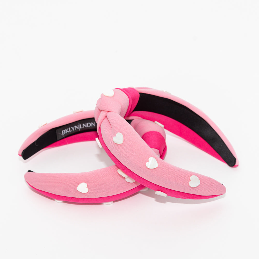 Knotted Headband- Pink Two-Tone Heart