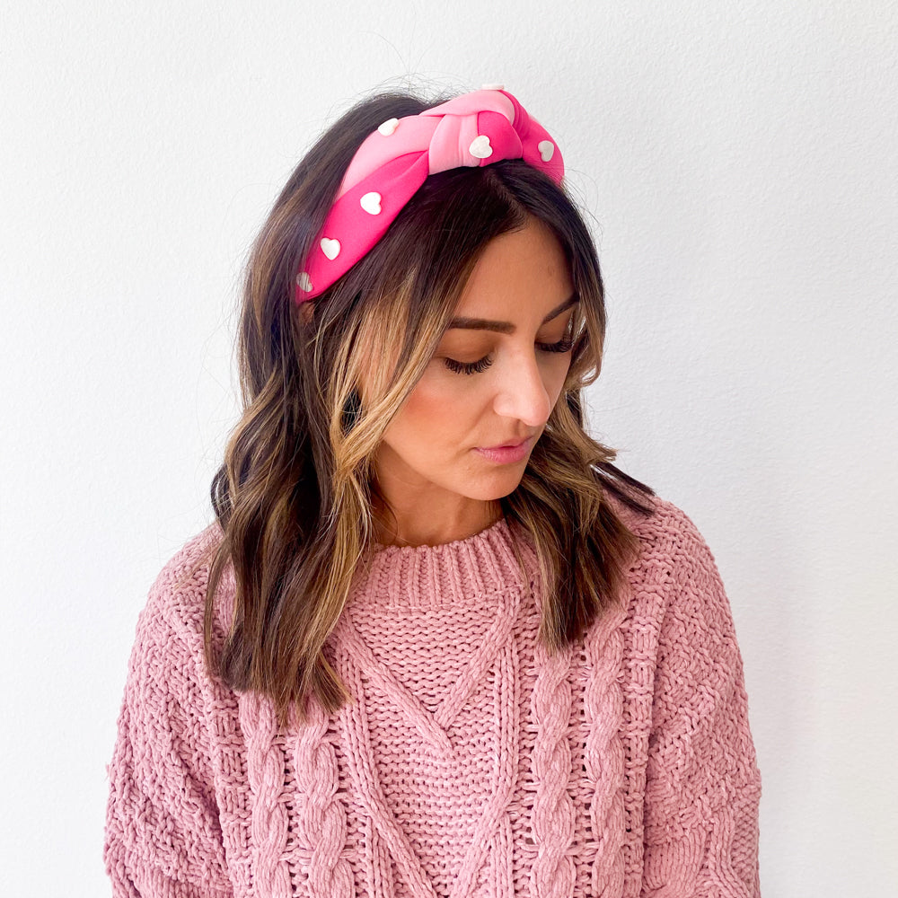 Knotted Headband- Pink Two-Tone Heart