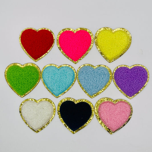 Chenille Heart Patch - Adhesive Heart Patch - Glitter Heart Patch - Nylon Bags - DIY Patches