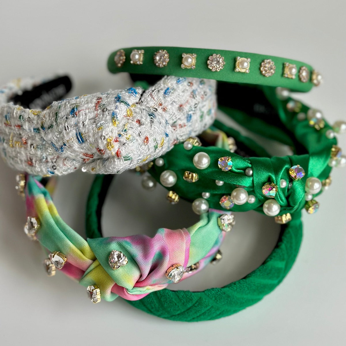 Thin crystal headband - Designer Headband - Spring Headband - Jeweled Headband - Crystal Headband - Womens Headband - Green Headband