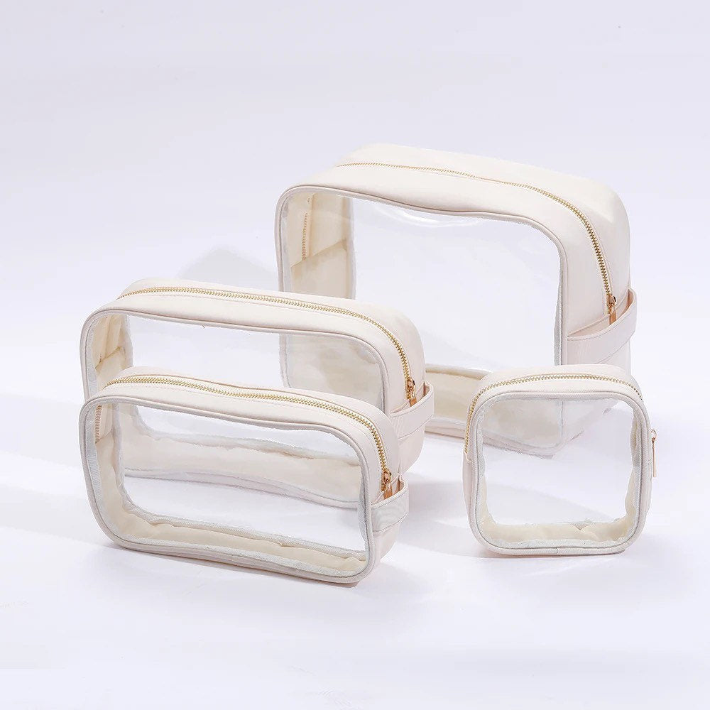 SMALL clear cosmetic bags - clear toiletry pouch - nylon bag - toiletry bag with patches - clear travel bag