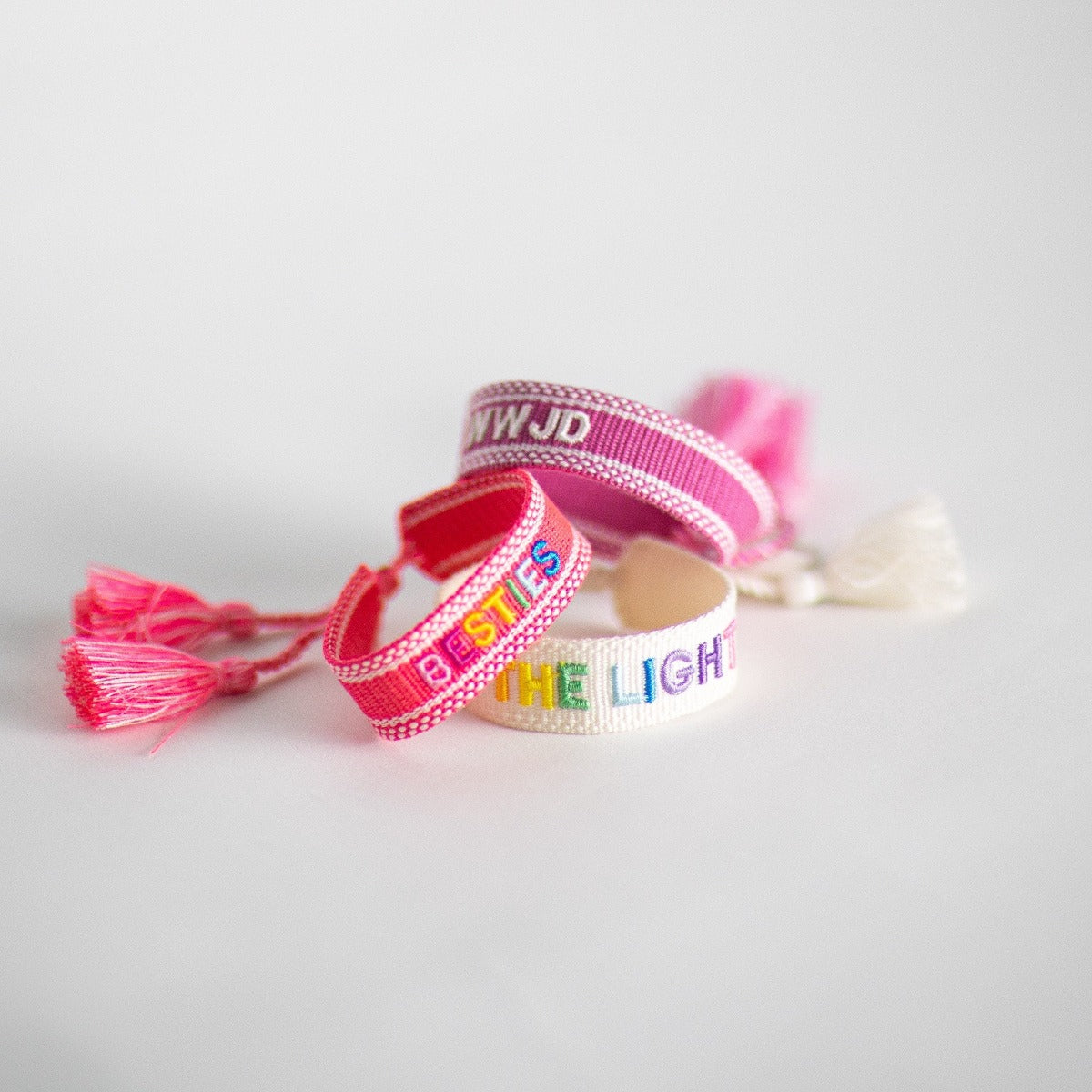 Friendship bracelet - Embroidered bracelet - wwjd bracelet- tassel bracelet - bachelorette party - birthday gift - baby shower gift - mama