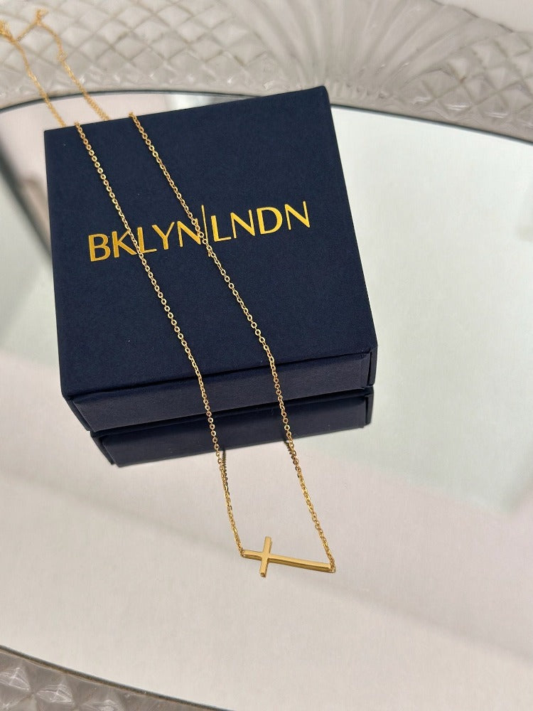 18k Vermeil Gold Cross Necklace - sideways cross necklace - gold cross necklace - special present - gifts for her - dainty jewelry